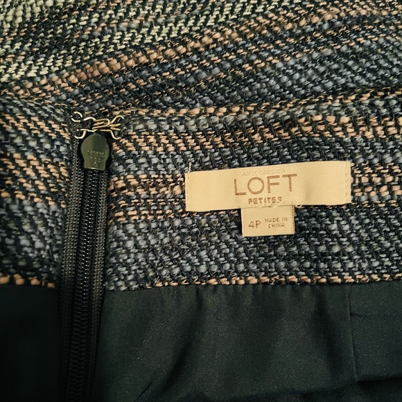 LOFT Tweed Fringe Blue Skirt - Picture 4 of 8